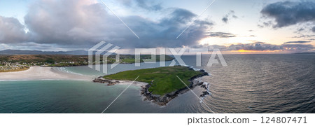 Aerial view of Portnoo at dusk, County Donegal, Ireland Aerial view of Portnoo at dusk, County Donegal, Ireland 124807471