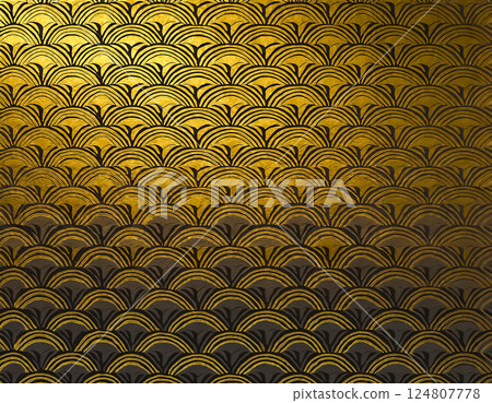Image material of Japanese paper texture: Wave pattern, gold 124807778