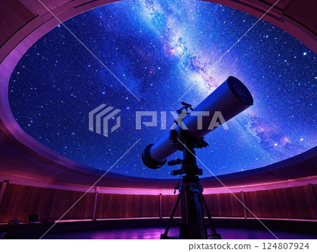 Astronomer's dream: stargazing under majestic milky way in observatory dome setting 124807924