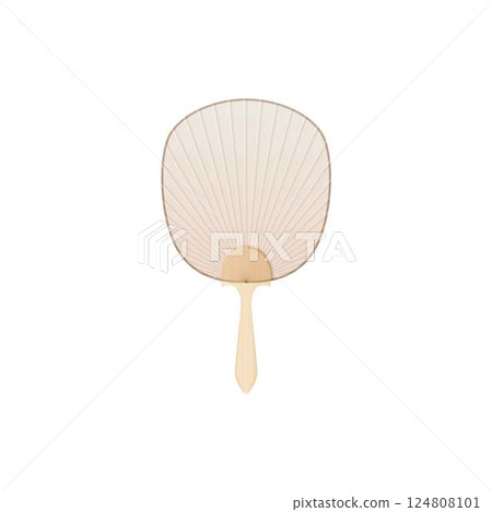 Vintage Japanese and Chinese hand fan flat icon, Asian uchiwa rounded bamboo and paper accessory for air cooling 124808101