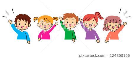 Illustration of children raising their hands Illustration of children raising their hands 124808196