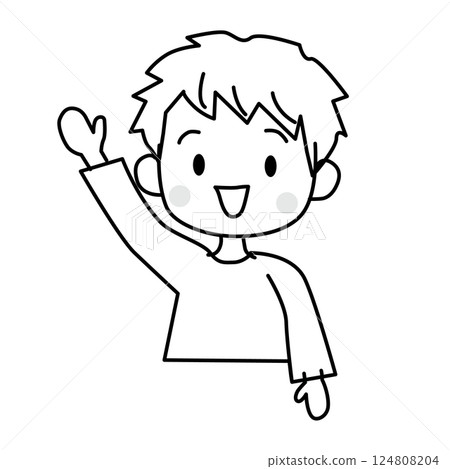 Illustration of a boy raising his hand - line drawing 124808204
