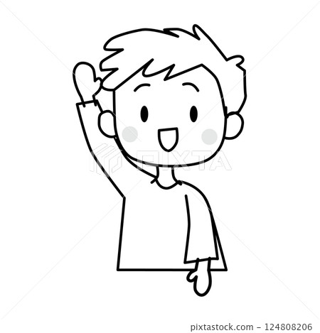 Illustration of a boy raising his hand - line drawing 124808206