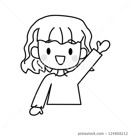 一個女孩舉手的插圖 - 線條畫 一個女孩舉手的插圖 - 線條畫 124808212