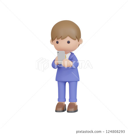 3DCG | A young male office worker operating a smartphone with his fingers 124808293