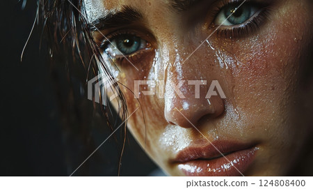 Emotional Close-Up Portrait of Wet Woman Emotional Close-Up Portrait of Wet Woman 124808400