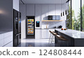 Modern Smart Kitchen Interior with Panoramic Window 124808444