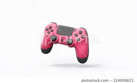 Realistic colorful video game joystick or gamepad with color buttons on white 124808621