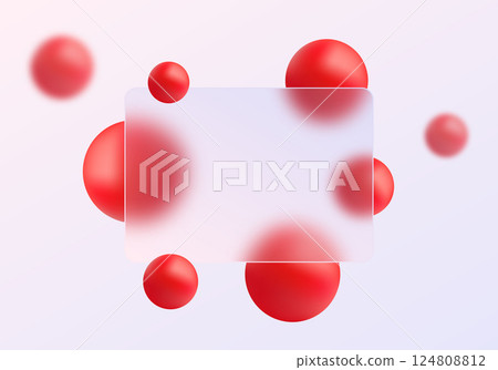 Landing page of the site in the style of glass morphism. Partition of transparent material with floating gradient red spheres. Landing page of the site in the style of glass morphism. Partition of transparent material with floating gradient red spheres. 124808812