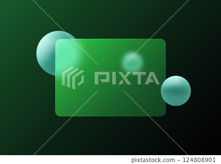 Glass morphism concept with 3d geometric spheres. Frosted glass effect. Translucent panel on gradient background. Glass morphism concept with 3d geometric spheres. Frosted glass effect. Translucent panel on gradient background. 124808901