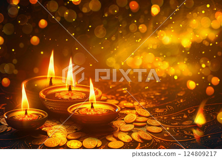 Greeting card with holiday composition for happy Akshaya Tritiya 124809217