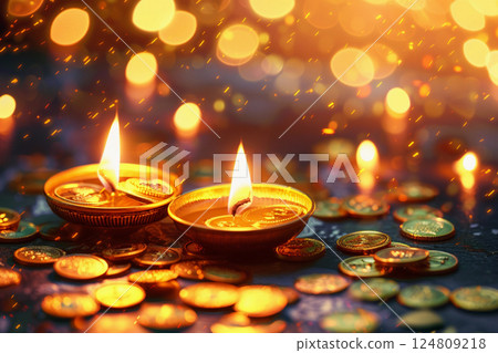 Greeting card with holiday composition for happy Akshaya Tritiya 124809218