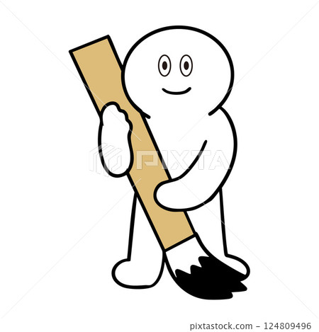 Stick figure illustration 3 holding a calligraphy brush 124809496