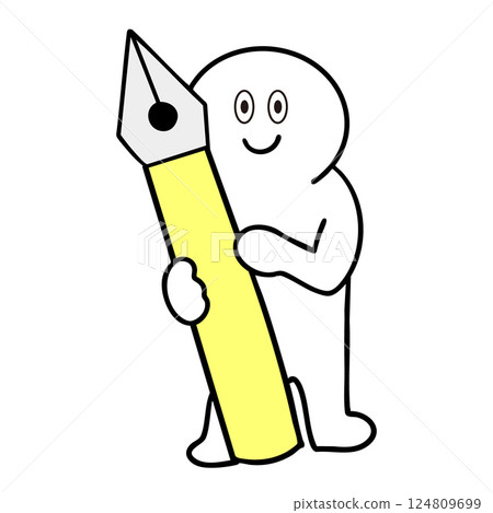 Stick figure illustration 4 holding a fountain pen 124809699