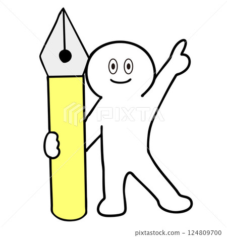 Stick figure illustration 5 holding a fountain pen 124809700
