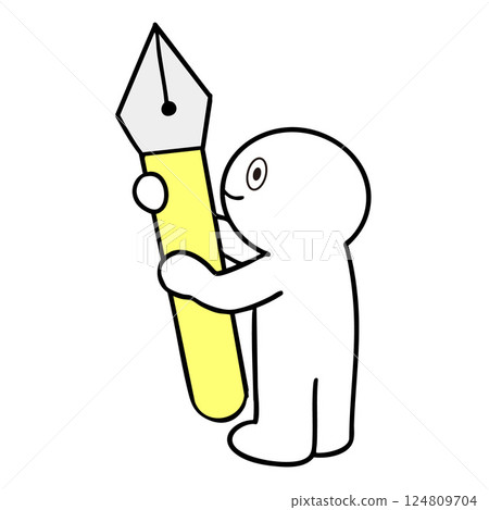 Stick figure illustration 9 holding a fountain pen Stick figure illustration 9 holding a fountain pen 124809704