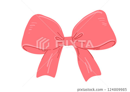 Coquette pink bow flat drawing, vector illustration isolated on white 124809985