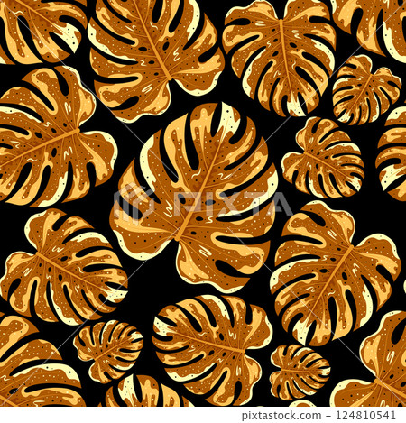 monstera palm leaf seamless pattern 124810541