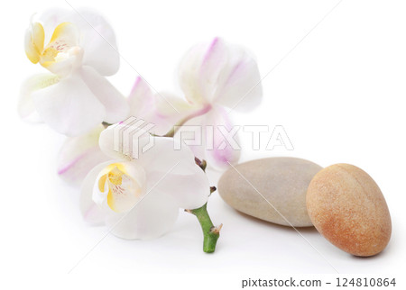 Spa stone with orchid flower 124810864