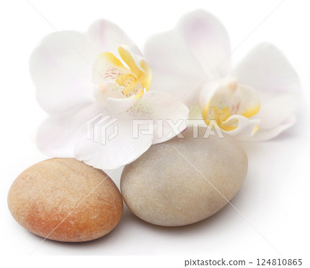 Spa stone with orchid flower 124810865