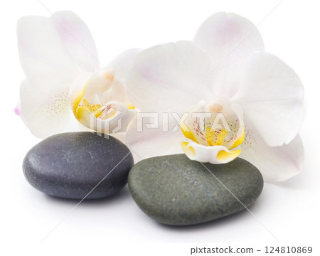 Spa stone with orchid flower Spa stone with orchid flower 124810869