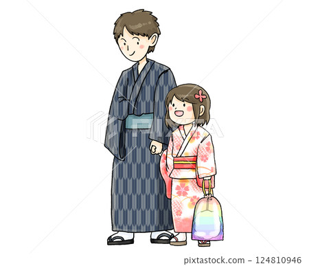 穿著浴衣的父親和女兒 124810946
