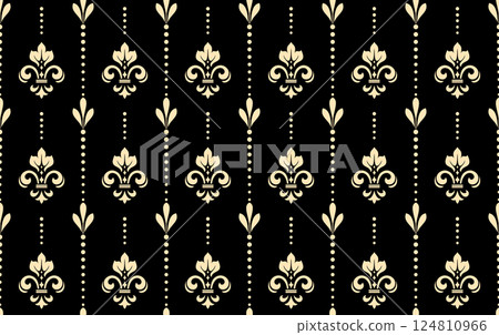 Flower geometric pattern. Seamless vector background. Golden and black ornament Flower geometric pattern. Seamless vector background. Golden and black ornament 124810966