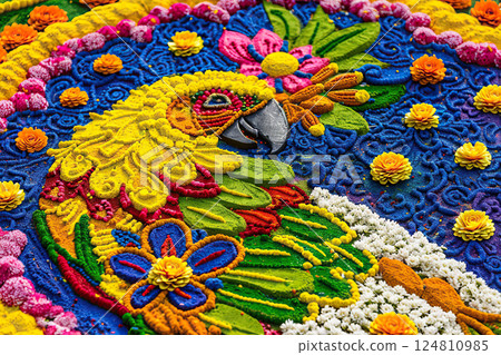 Abstract vivid greeting card with holiday composition for happy celebrate Onam on colored background 124810985