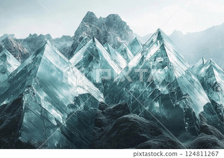 Stunning ice mountains reflecting sunlight in a remote frozen landscape during the winter season Stunning ice mountains reflecting sunlight in a remote frozen landscape during the winter season 124811267