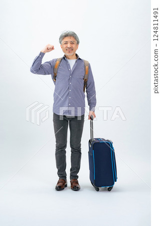Full body photo of a senior man with a carry bag Full body photo of a senior man with a carry bag 124811491