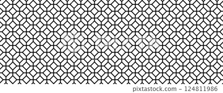 Black mesh texture. Metallic fence, wire, fishing net, cage or lattice structure. Abstract geometric minimalistic print. Mosaic geometric texture. Tile floor surface. Vector graphic Illustration 124811986