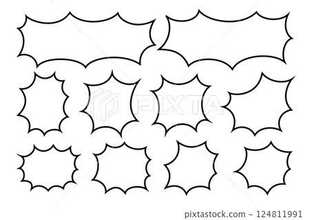 Set of blank comic speech bubbles. Manga dialogue frames. Empty text boxes, message balloons, emphasis, boom or explode cartoon effects for anime book page. Vector graphic illustration Set of blank comic speech bubbles. Manga dialogue frames. Empty text boxes, message balloons, emphasis, boom or explode cartoon effects for anime book page. Vector graphic illustration 124811991