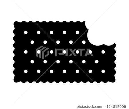 Bitten cracker silhouette. Sweet or salty biscuit cookie in rectangle shapes. Popular crispy snack isolated on white background. Vector graphic illustration 124812006