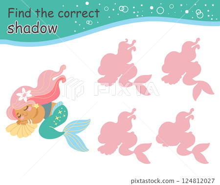 Dreaming mermaid find the correct shadow kids matching game 124812027