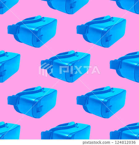 Trendy retro wave style VR glasses seamless pattern 124812036