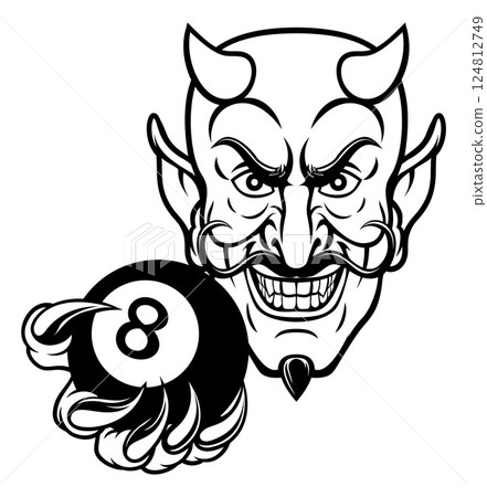 Devil Angry Pool 8 Ball Billiards Mascot Cartoon Devil Angry Pool 8 Ball Billiards Mascot Cartoon 124812749