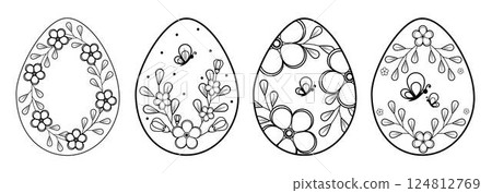 Easter Egg Coloring Sheets with Floral Designs Easter Egg Coloring Sheets with Floral Designs 124812769