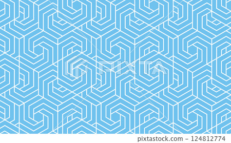 Abstract geometric pattern with stripes, lines. Seamless vector background. White and blue ornament. Simple lattice graphic design Abstract geometric pattern with stripes, lines. Seamless vector background. White and blue ornament. Simple lattice graphic design 124812774