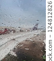 Rain drops on Airplane window 124812826