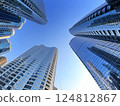 Abu Dhabi, Skyscrapers at Al Reem Island, bottom view. 124812867