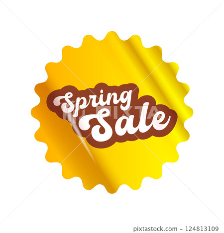 Spring sale round modern yellow sticker isolated on white. yellow Price sticker, sale sticker, price tag, modern label, sale or discount sticker, promotional badge set, shopping label png. Spring sale round modern yellow sticker isolated on white. yellow Price sticker, sale sticker, price tag, modern label, sale or discount sticker, promotional badge set, shopping label png. 124813109