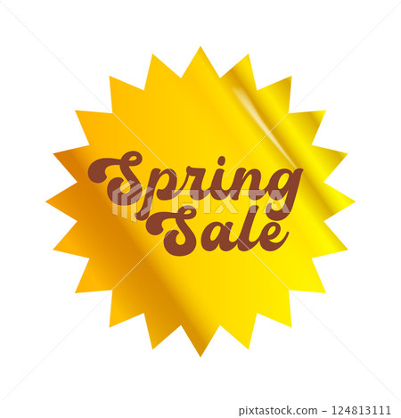 Spring sale round modern yellow sticker isolated on white. yellow Price sticker, sale sticker, price tag, modern label, sale or discount sticker, promotional badge set, shopping label png. 124813111