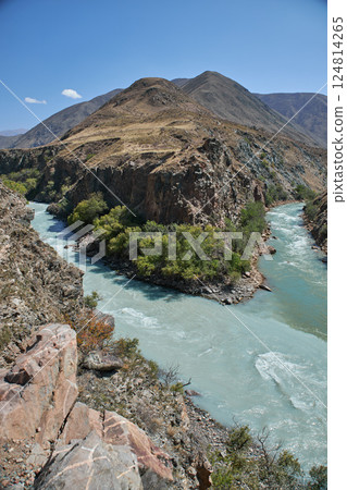 confluence of the Chu and Chon-Kemin rivers in Kyrgyzstan 124814265