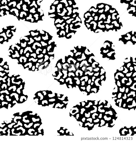 Abstract modern leopard seamless pattern. Animals trendy background. Black and white decorative vector illustration for print, card, postcard, fabric, textile. Modern ornament of stylized skin Abstract modern leopard seamless pattern. Animals trendy background. Black and white decorative vector illustration for print, card, postcard, fabric, textile. Modern ornament of stylized skin 124814323