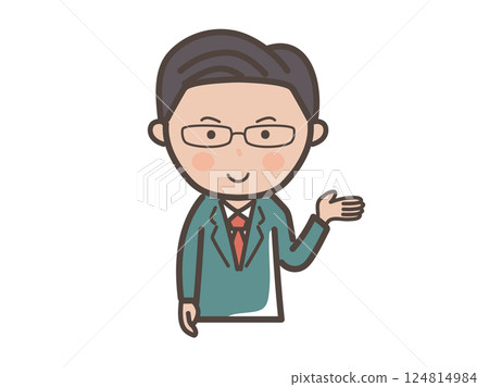 中層精英風格的男性商人正在做解釋或指導的上半身插圖 124814984