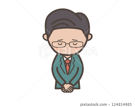 中層精英風格的男性商人低頭道歉的上半身插圖 124814985