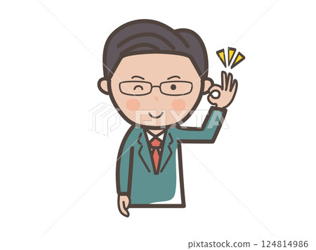 圖：中層菁英風格的男性商人發出 OK 手勢的上半身 124814986