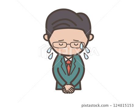 Illustration of an upper body of a middle-ranking elite-style male businessman apologizing with a cold sweat Illustration of an upper body of a middle-ranking elite-style male businessman apologizing with a cold sweat 124815153