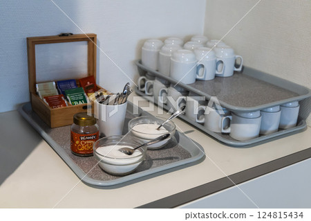 clean glasses in the kitchen og a hotel or company. Denmark - May 24, 2024 clean glasses in the kitchen og a hotel or company. Denmark - May 24, 2024 124815434