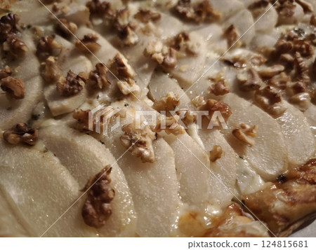 Rustic pear and walnut tart featuring golden brown pastry, melted cheese, dripping with warmth and bakery fresh allure easy dinner for Valentines day Rustic pear and walnut tart featuring golden brown pastry, melted cheese, dripping with warmth and bakery fresh allure easy dinner for Valentines day 124815681